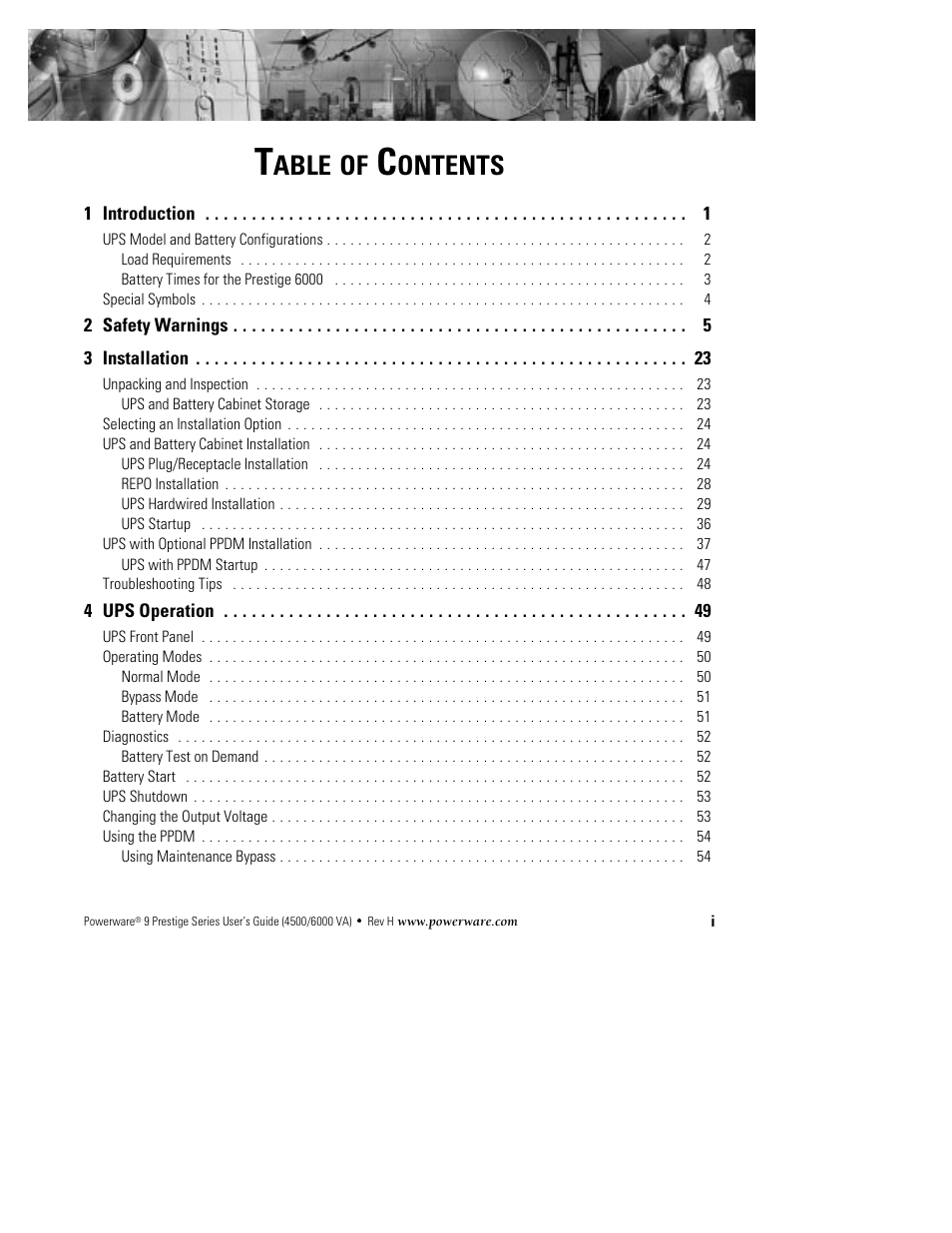 Able of, Ontents | Powerware 6000 User Manual | Page 7 / 92