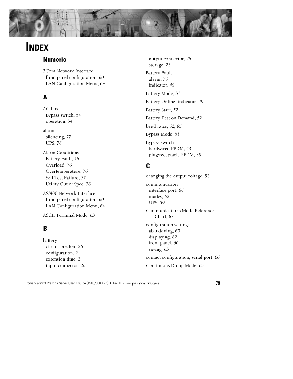 Ndex, Numeric | Powerware 6000 User Manual | Page 87 / 92