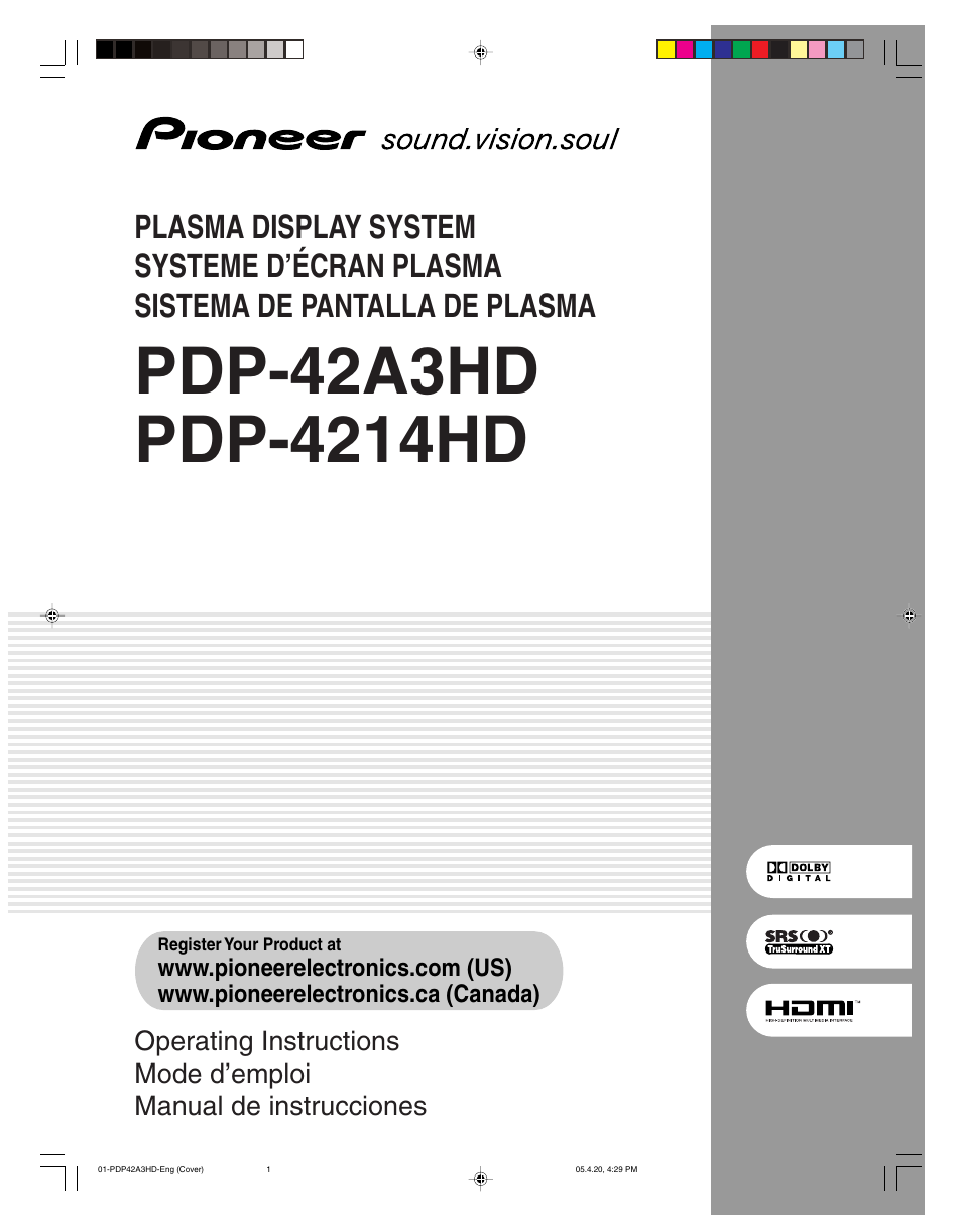 Pioneer PDP-4214HD User Manual | 47 pages