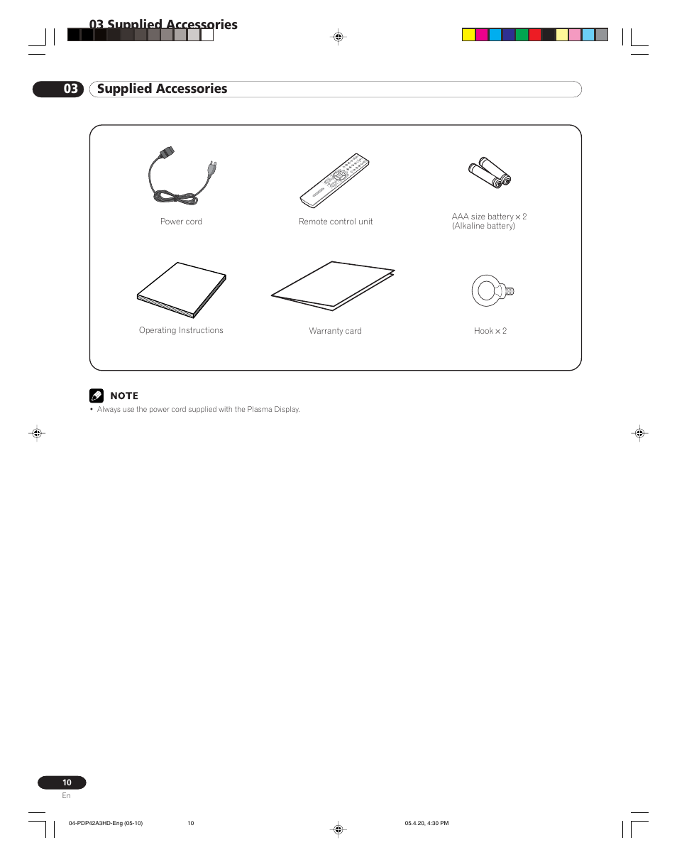 03 supplied accessories | Pioneer PDP-4214HD User Manual | Page 10 / 47