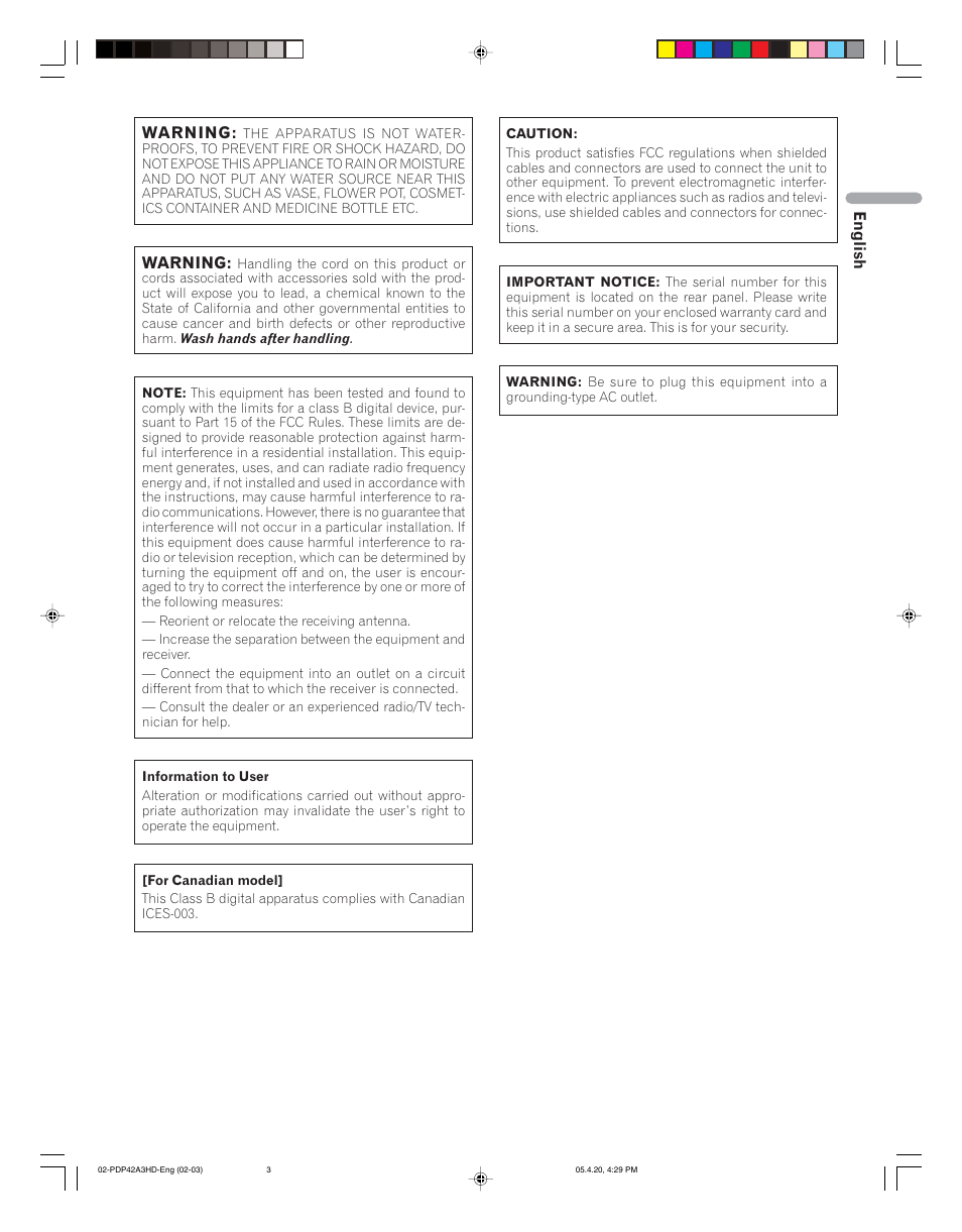 Pioneer PDP-4214HD User Manual | Page 3 / 47