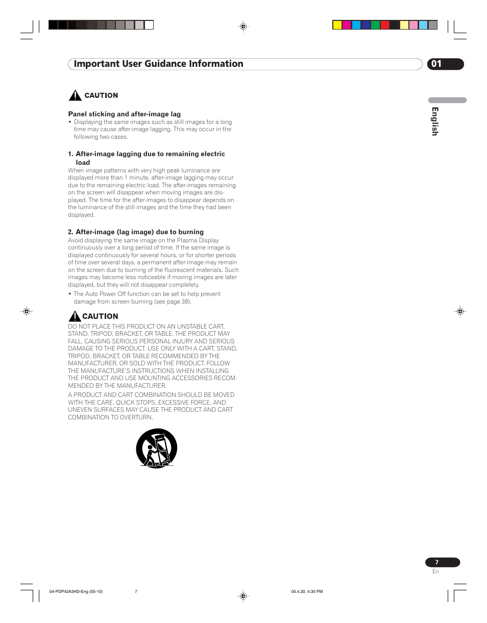 01 important user guidance information, English | Pioneer PDP-4214HD User Manual | Page 7 / 47