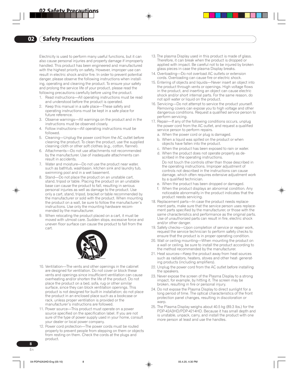 02 safety precautions | Pioneer PDP-4214HD User Manual | Page 8 / 47