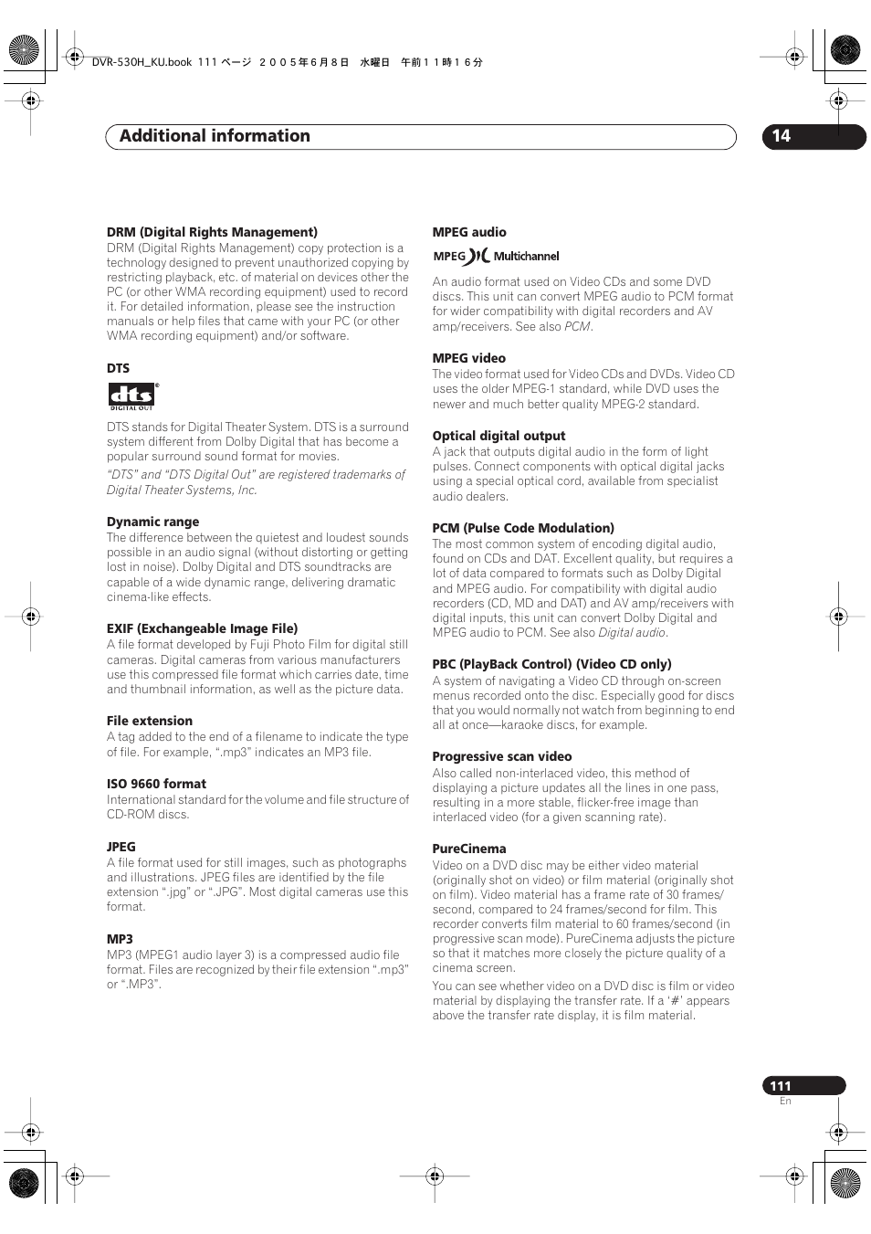 Additional information 14 | Pioneer DVR-531H-S User Manual | Page 111 / 116