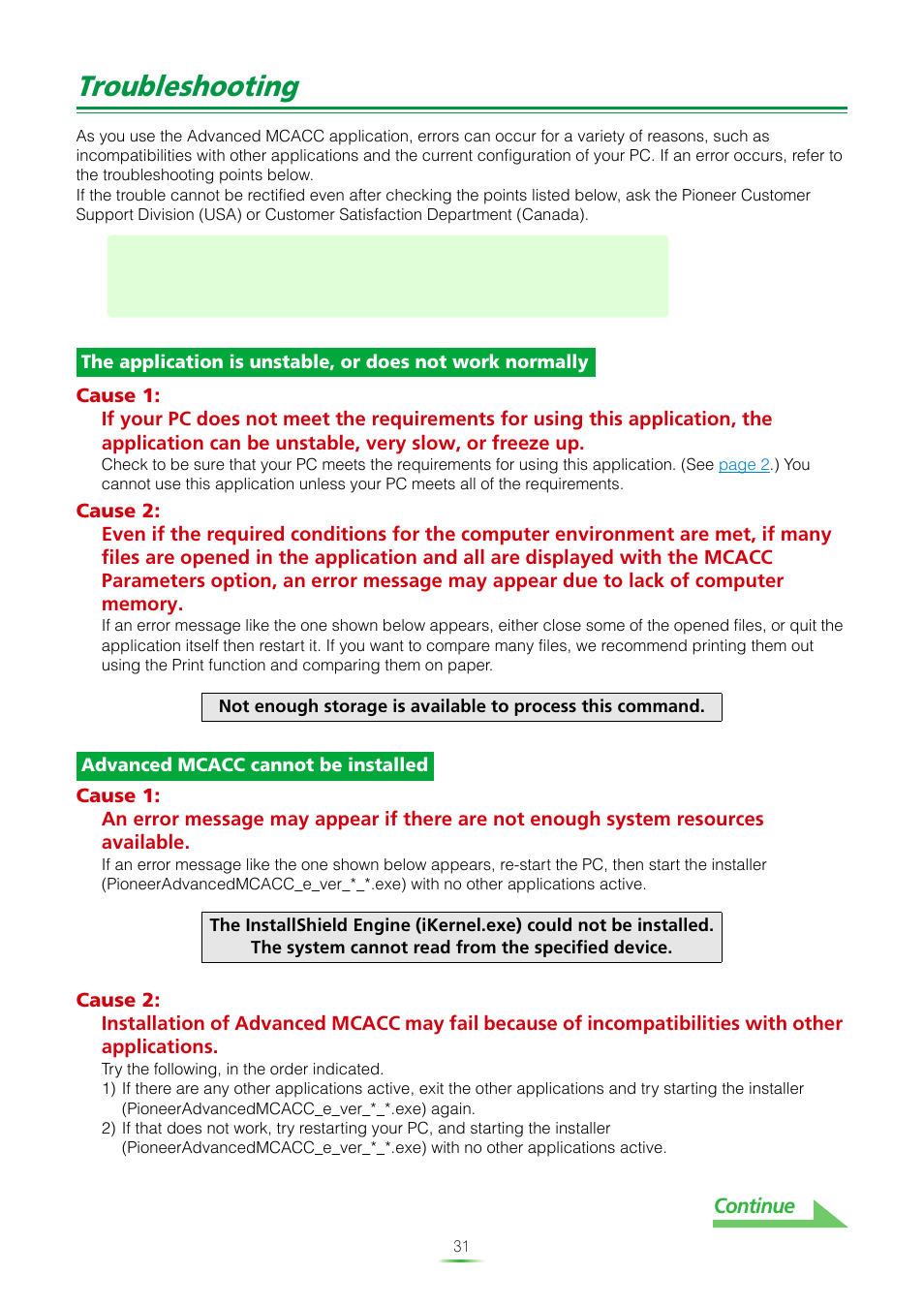 Troubleshooting | Pioneer MCACC ADVANCED VSX-23TXH User Manual | Page 31 / 35