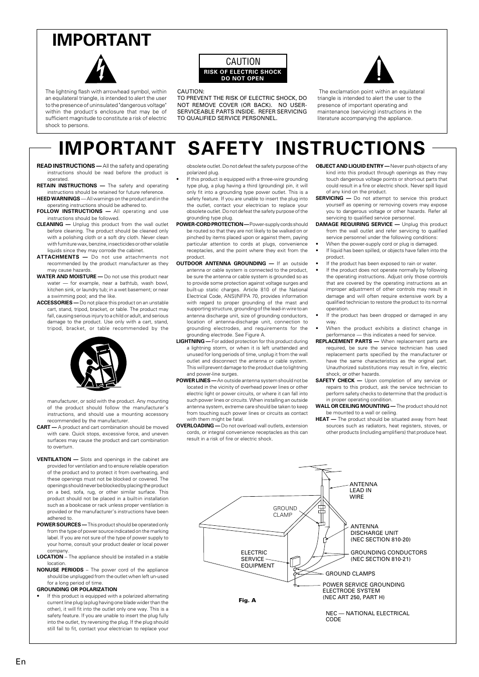 Important safety instructions, Important, Caution | Pioneer PDR-W839 User Manual | Page 2 / 52