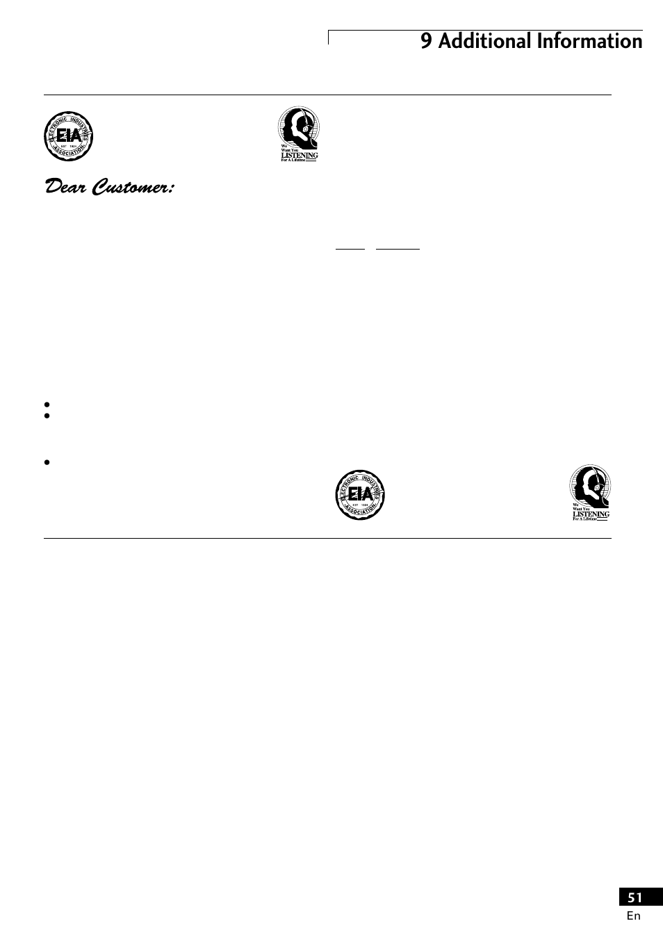 9 additional information, We want you listening for a lifetime | Pioneer PDR-W839 User Manual | Page 51 / 52