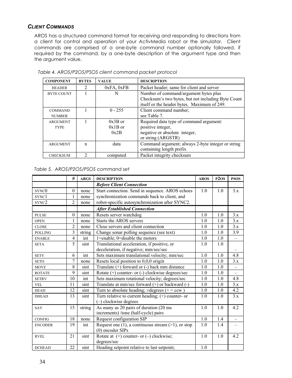 Client commands, Lient, Ommands | Pioneer 2TM User Manual | Page 40 / 85