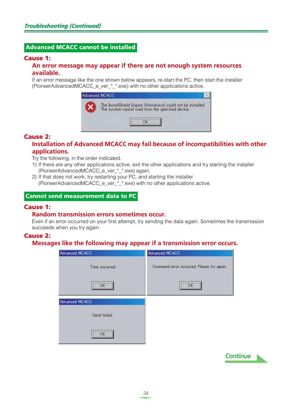 If an error occurs when you double click, Continue | Pioneer SC-07 User Manual | Page 34 / 38