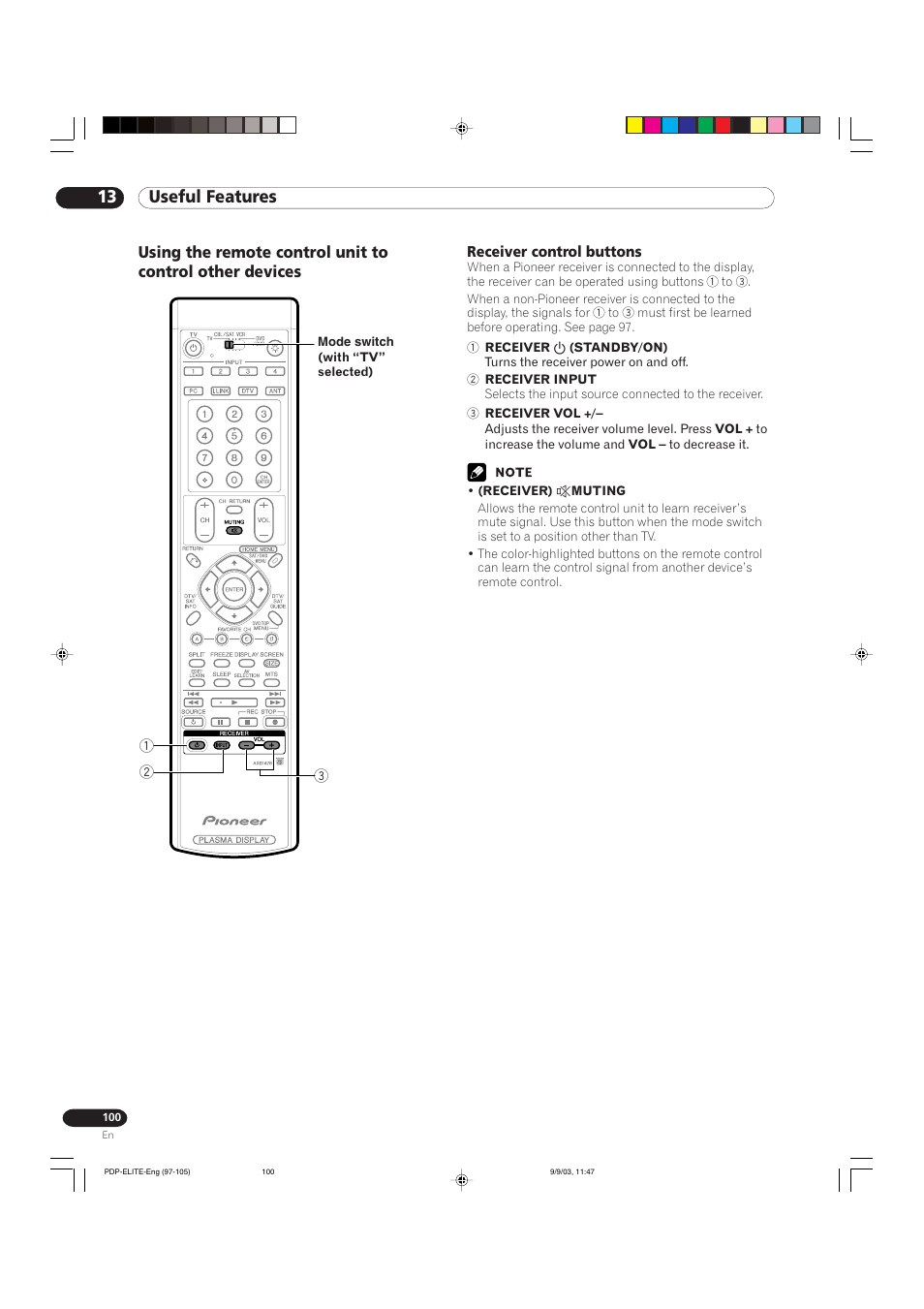 13 useful features | Pioneer Elite PureVision PRO 1110HD User Manual | Page 100 / 120