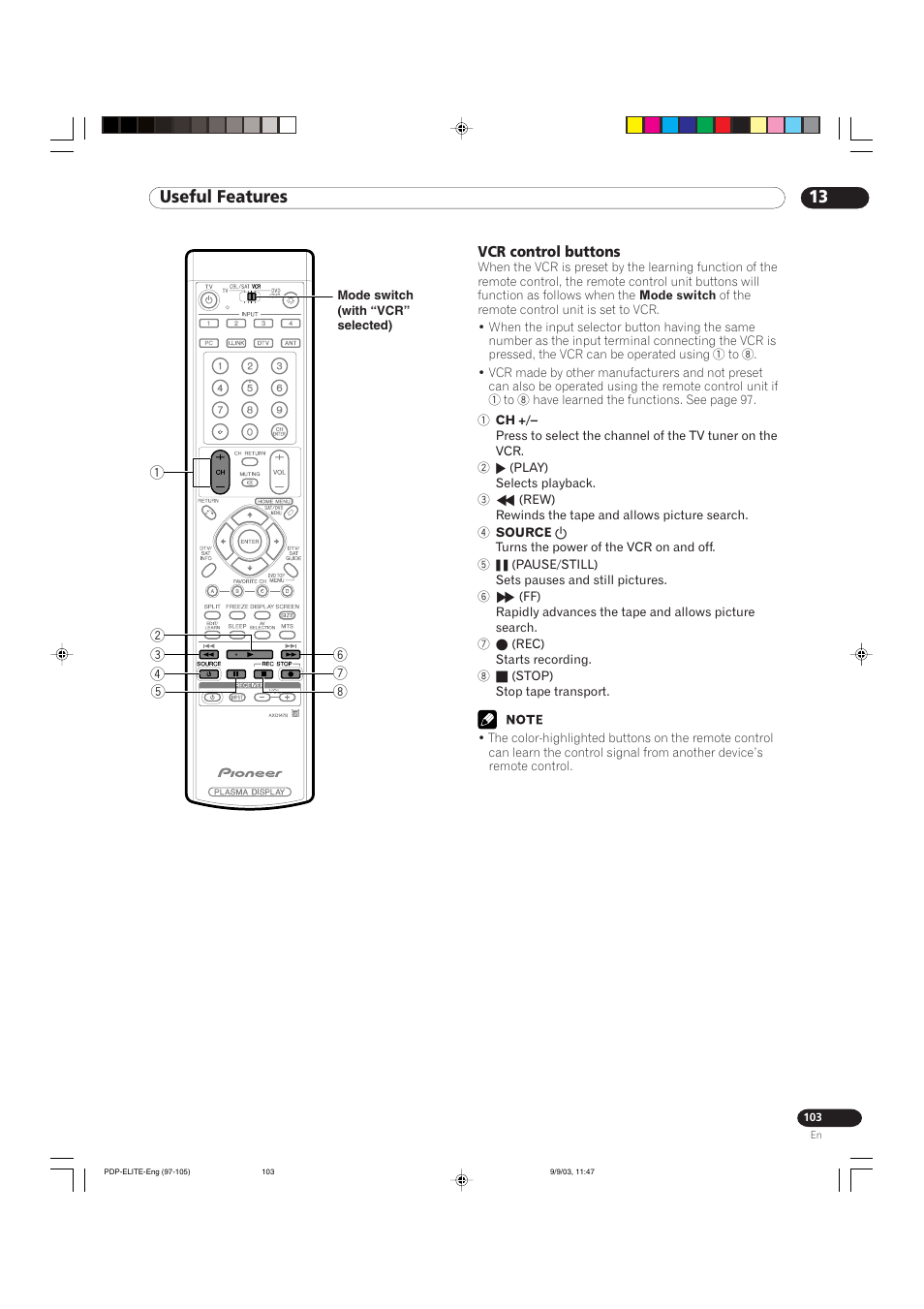 13 useful features | Pioneer Elite PureVision PRO 1110HD User Manual | Page 103 / 120