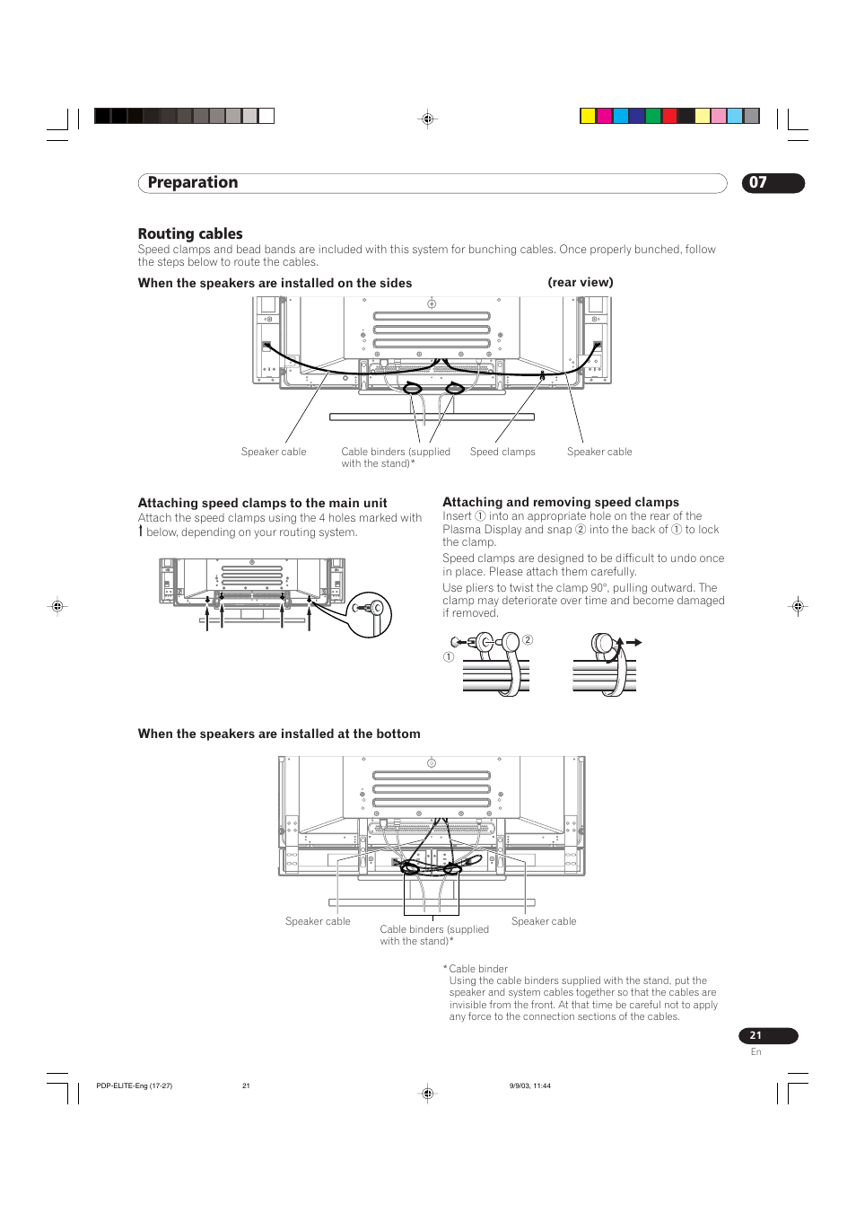 07 preparation, Routing cables | Pioneer Elite PureVision PRO 1110HD User Manual | Page 21 / 120
