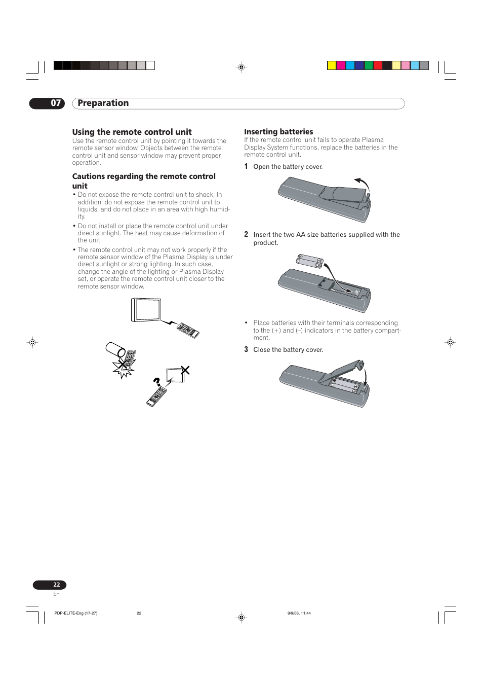 07 preparation, Using the remote control unit | Pioneer Elite PureVision PRO 1110HD User Manual | Page 22 / 120