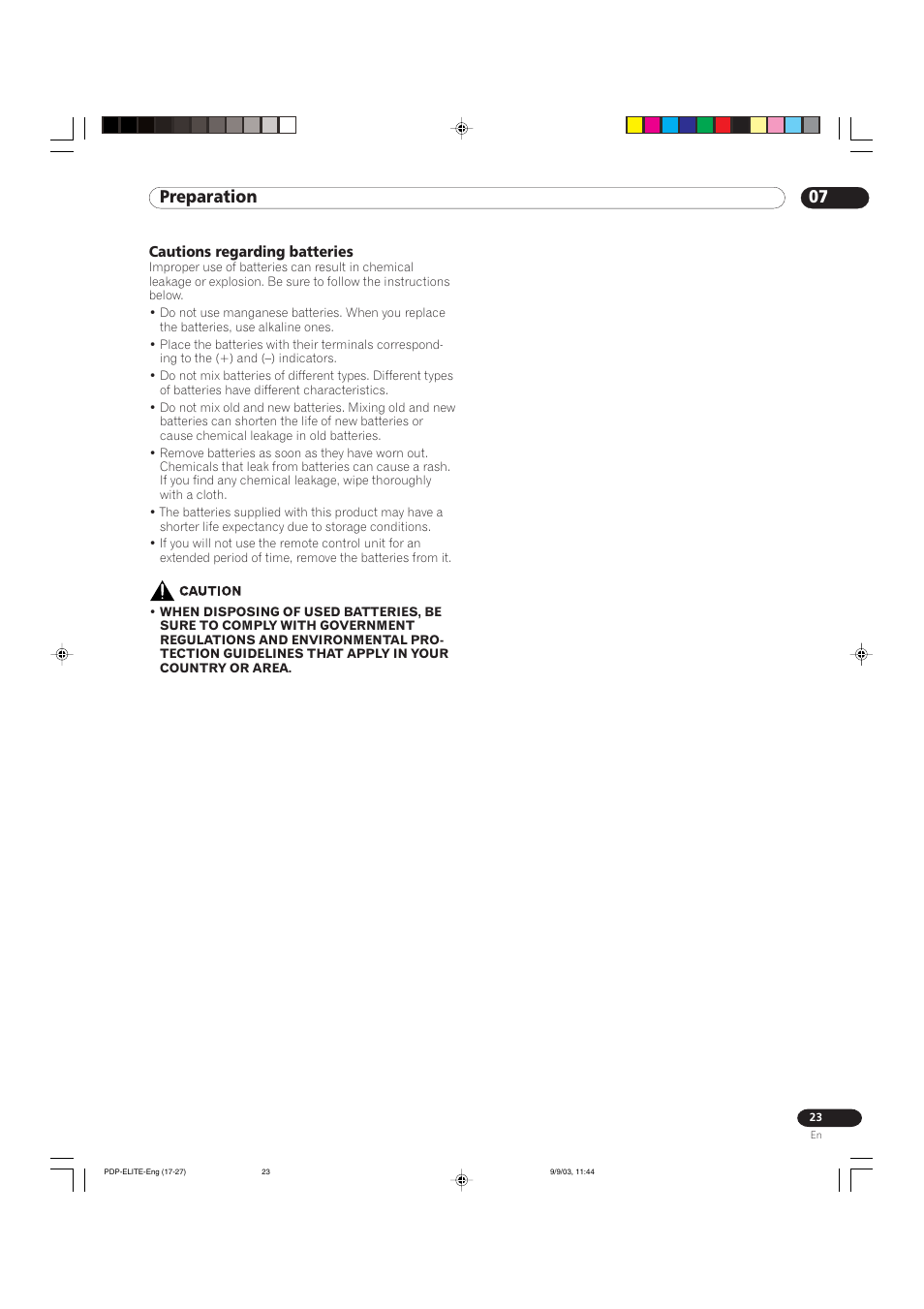 07 preparation | Pioneer Elite PureVision PRO 1110HD User Manual | Page 23 / 120