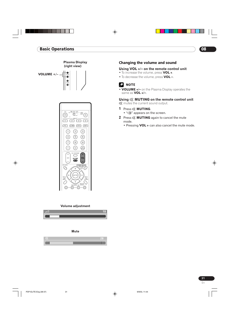 08 basic operations | Pioneer Elite PureVision PRO 1110HD User Manual | Page 31 / 120