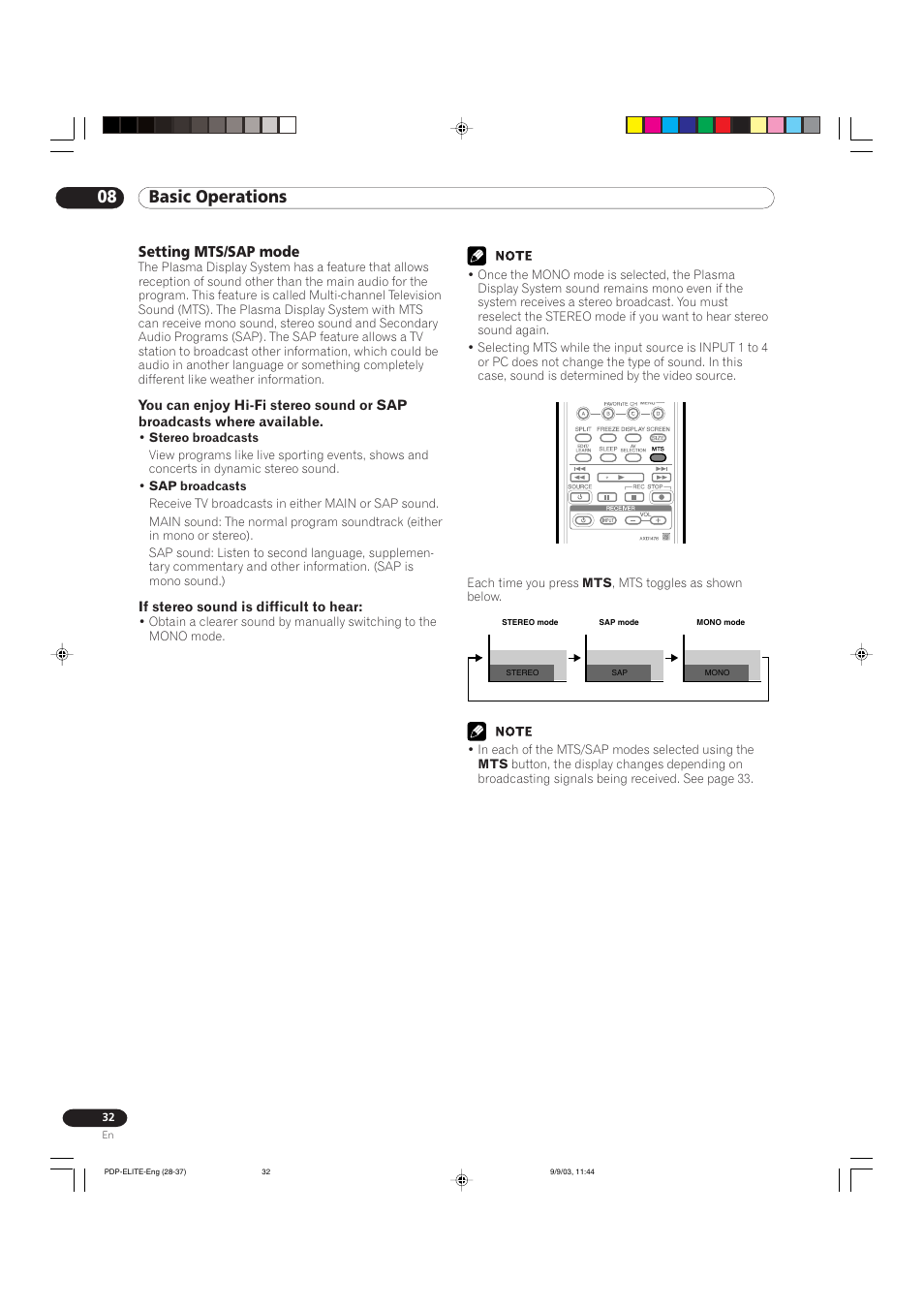 08 basic operations | Pioneer Elite PureVision PRO 1110HD User Manual | Page 32 / 120