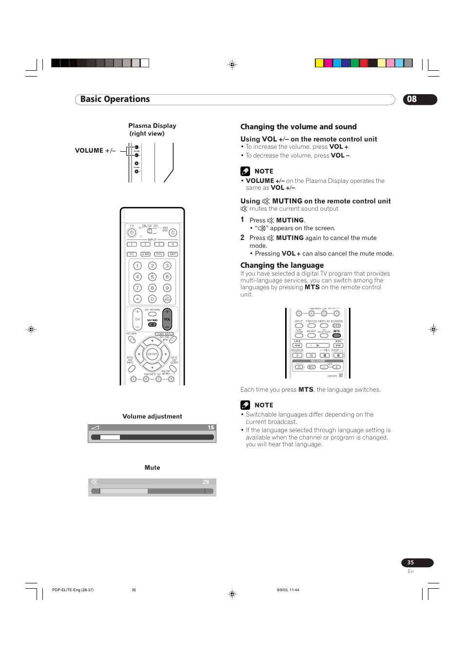 08 basic operations | Pioneer Elite PureVision PRO 1110HD User Manual | Page 35 / 120