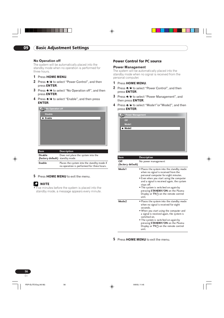 09 basic adjustment settings | Pioneer Elite PureVision PRO 1110HD User Manual | Page 56 / 120