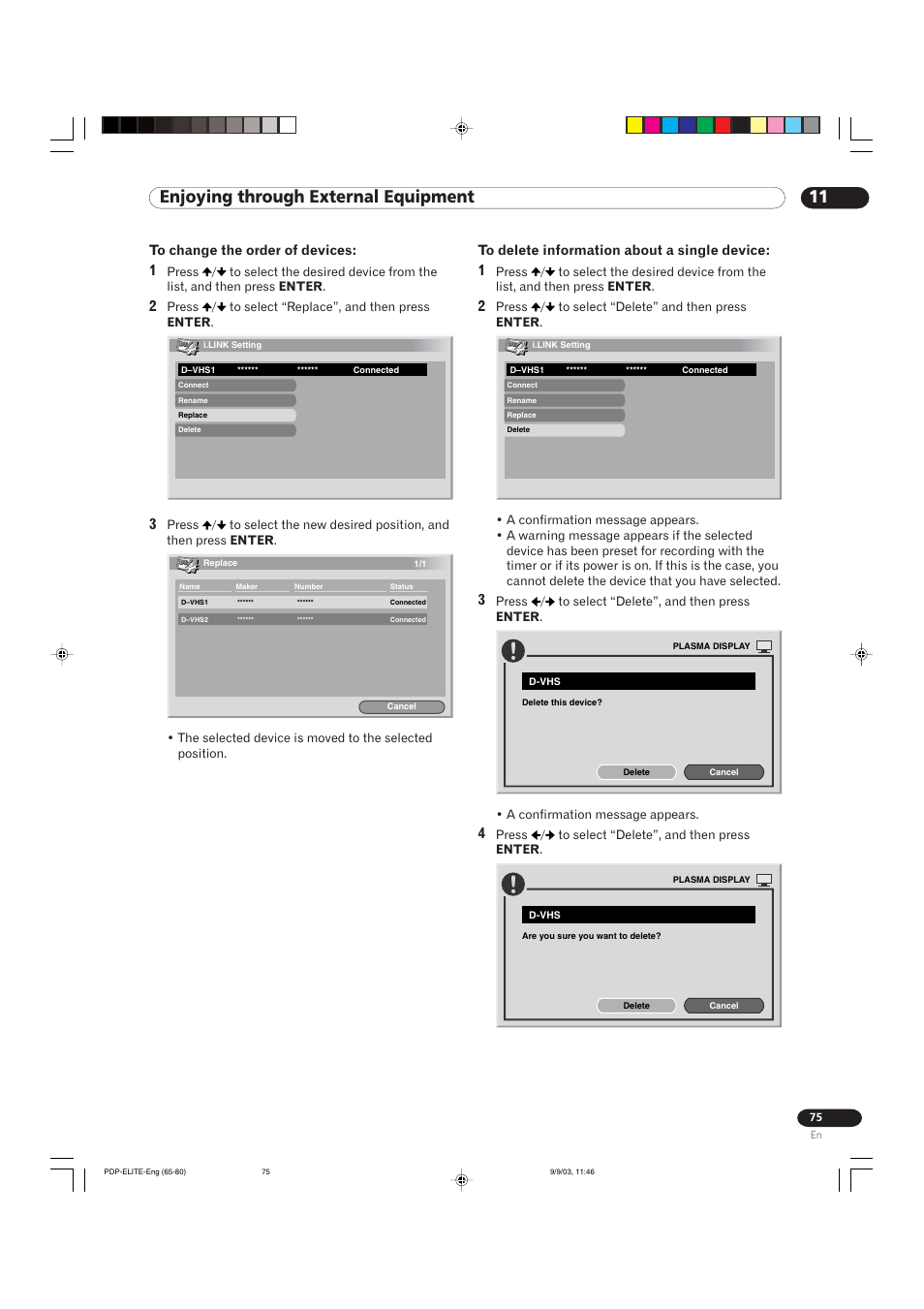 11 enjoying through external equipment | Pioneer Elite PureVision PRO 1110HD User Manual | Page 75 / 120