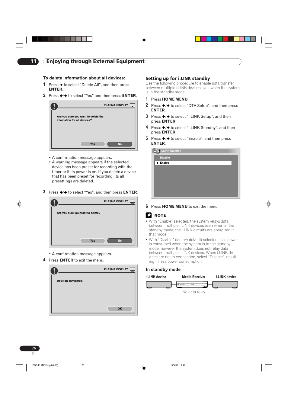11 enjoying through external equipment | Pioneer Elite PureVision PRO 1110HD User Manual | Page 76 / 120