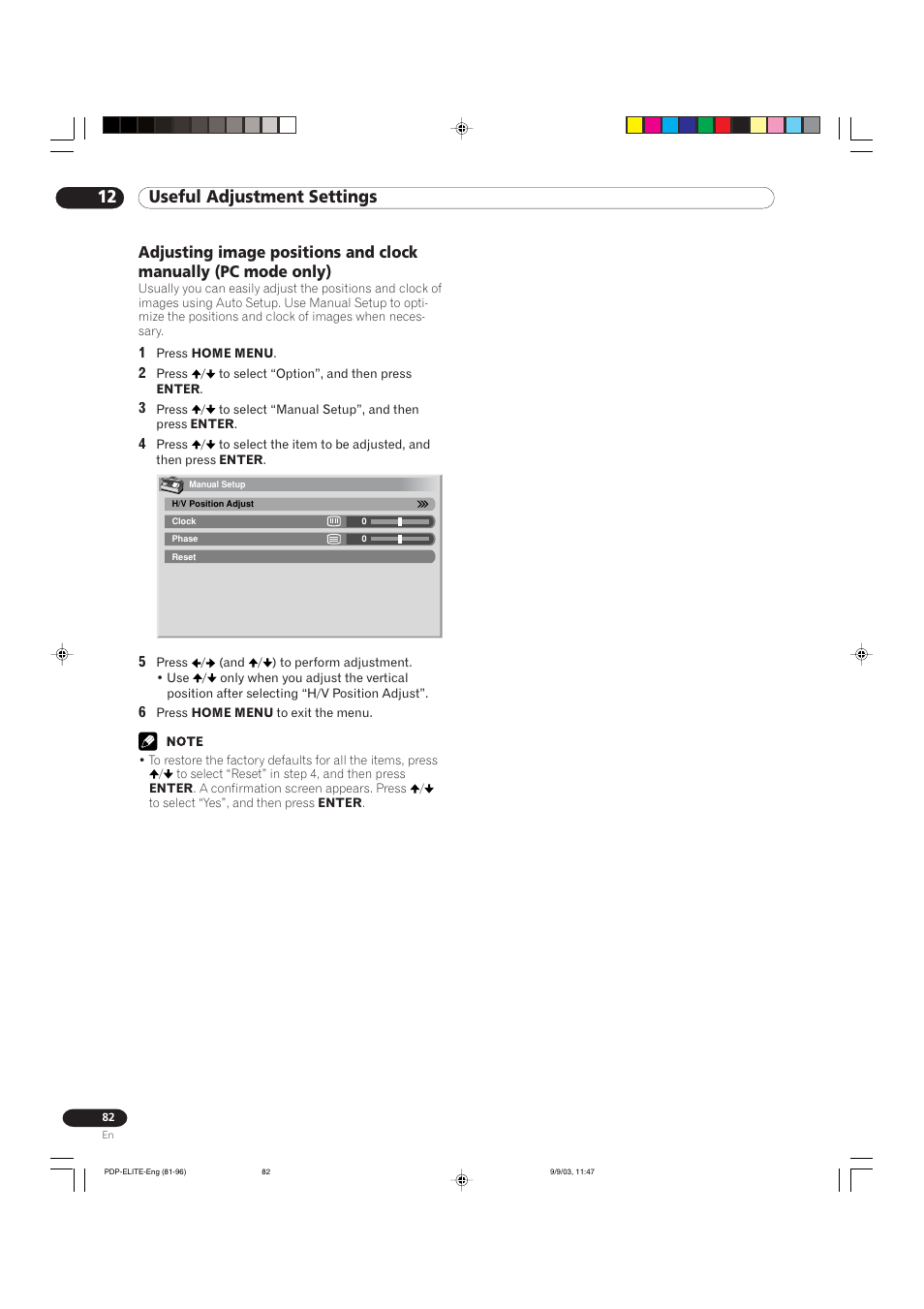 12 useful adjustment settings | Pioneer Elite PureVision PRO 1110HD User Manual | Page 82 / 120