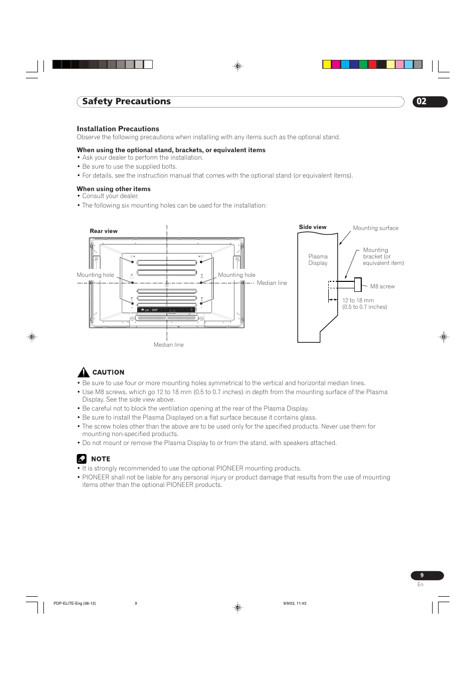 02 safety precautions | Pioneer Elite PureVision PRO 1110HD User Manual | Page 9 / 120