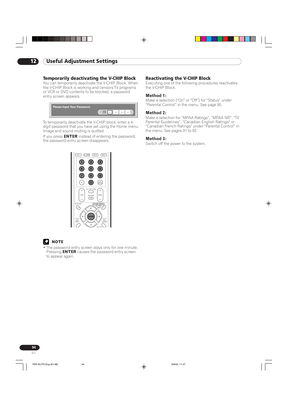 12 useful adjustment settings | Pioneer Elite PureVision PRO 1110HD User Manual | Page 94 / 120