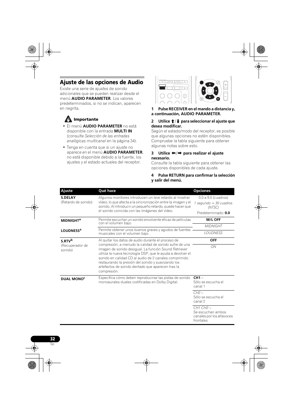 Ajuste de las opciones de audio | Pioneer VSX-519V-K User Manual | Page 126 / 144