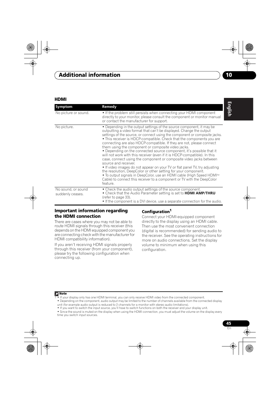 Additional information 10, Engli sh françai s e spañol | Pioneer VSX-519V-K User Manual | Page 45 / 144