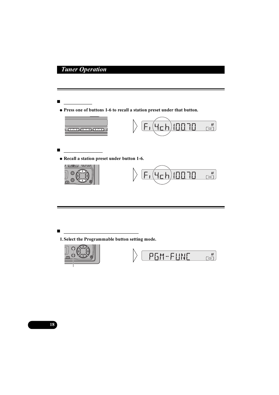 7xqhu 2shudwlrq, Recalling preset stations, Using the programmable button | Pioneer KEH-P2800R User Manual | Page 18 / 48