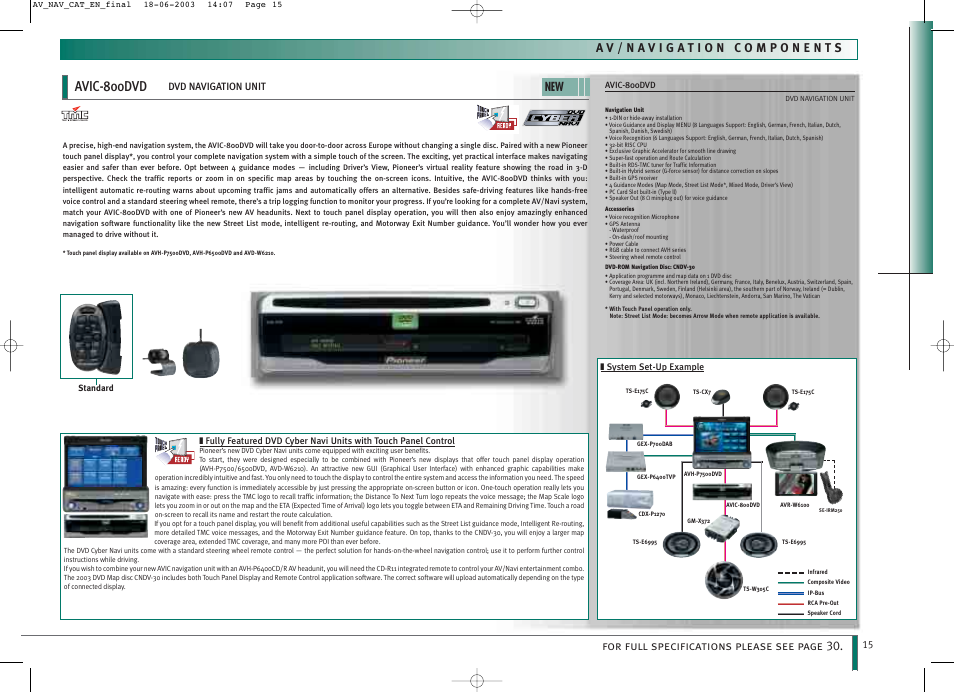 Avic-800dvd, For full specifications please see page 30 | Pioneer CNDV-30 DVD User Manual | Page 15 / 32