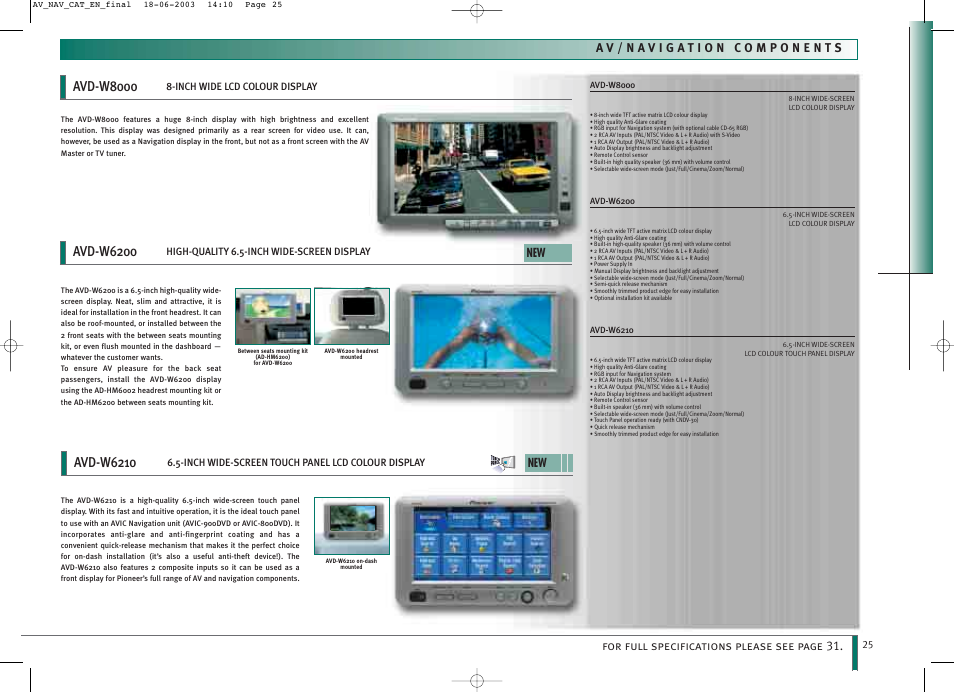 Avd-w8000, Avd-w6200, Avd-w6210 | For full specifications please see page 31 | Pioneer CNDV-30 DVD User Manual | Page 25 / 32
