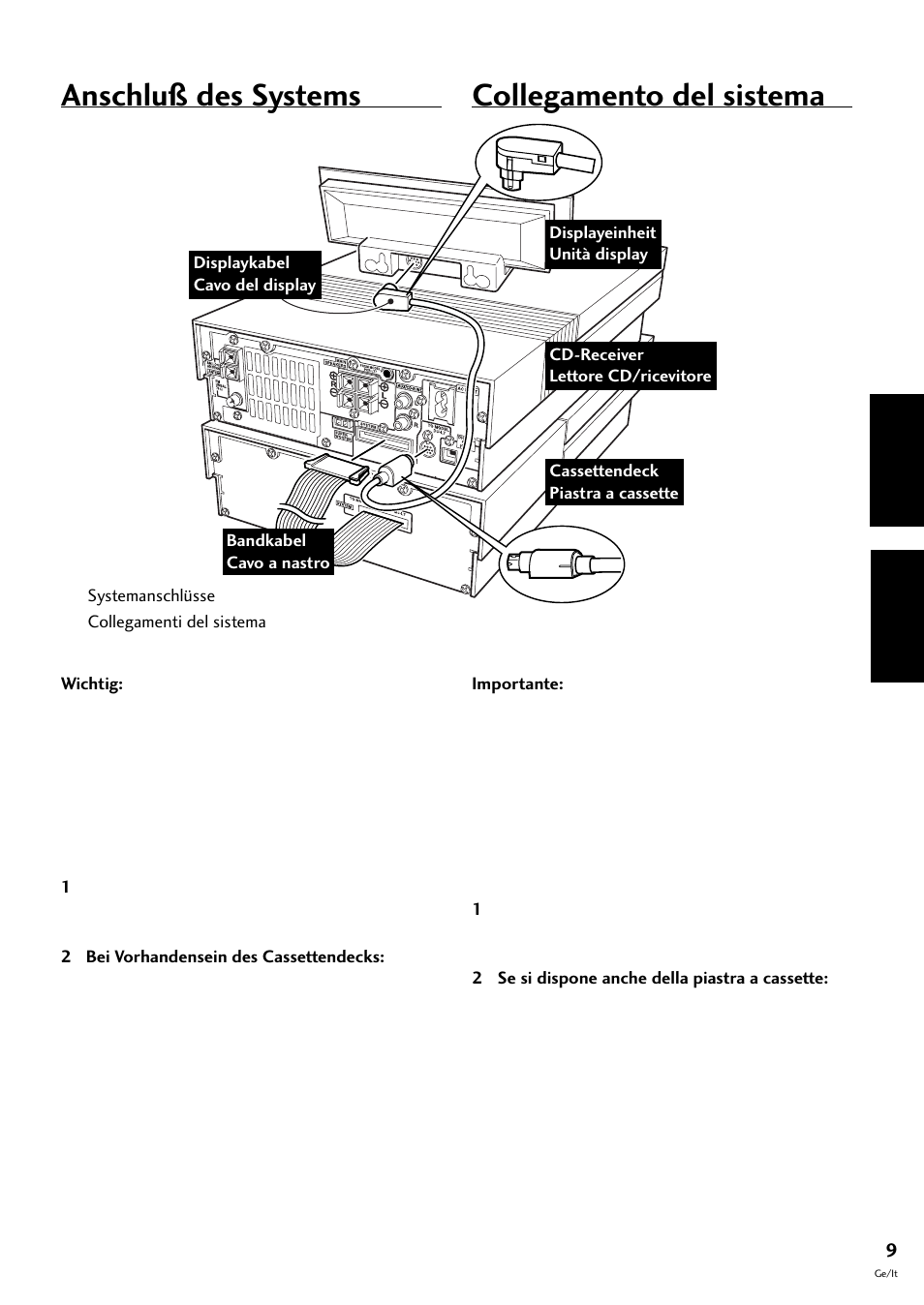 Anschluß des systems, Collegamento del sistema, Deutsch italiano | Pioneer S-L8-LRW User Manual | Page 79 / 142