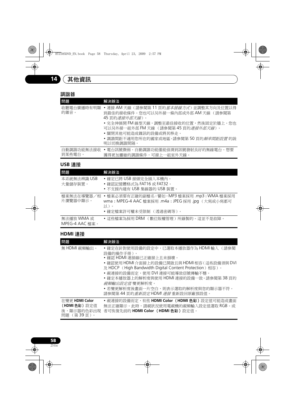 Hdmi, 其他資訊 14 | Pioneer HTZ-FS30DVD User Manual | Page 120 / 126