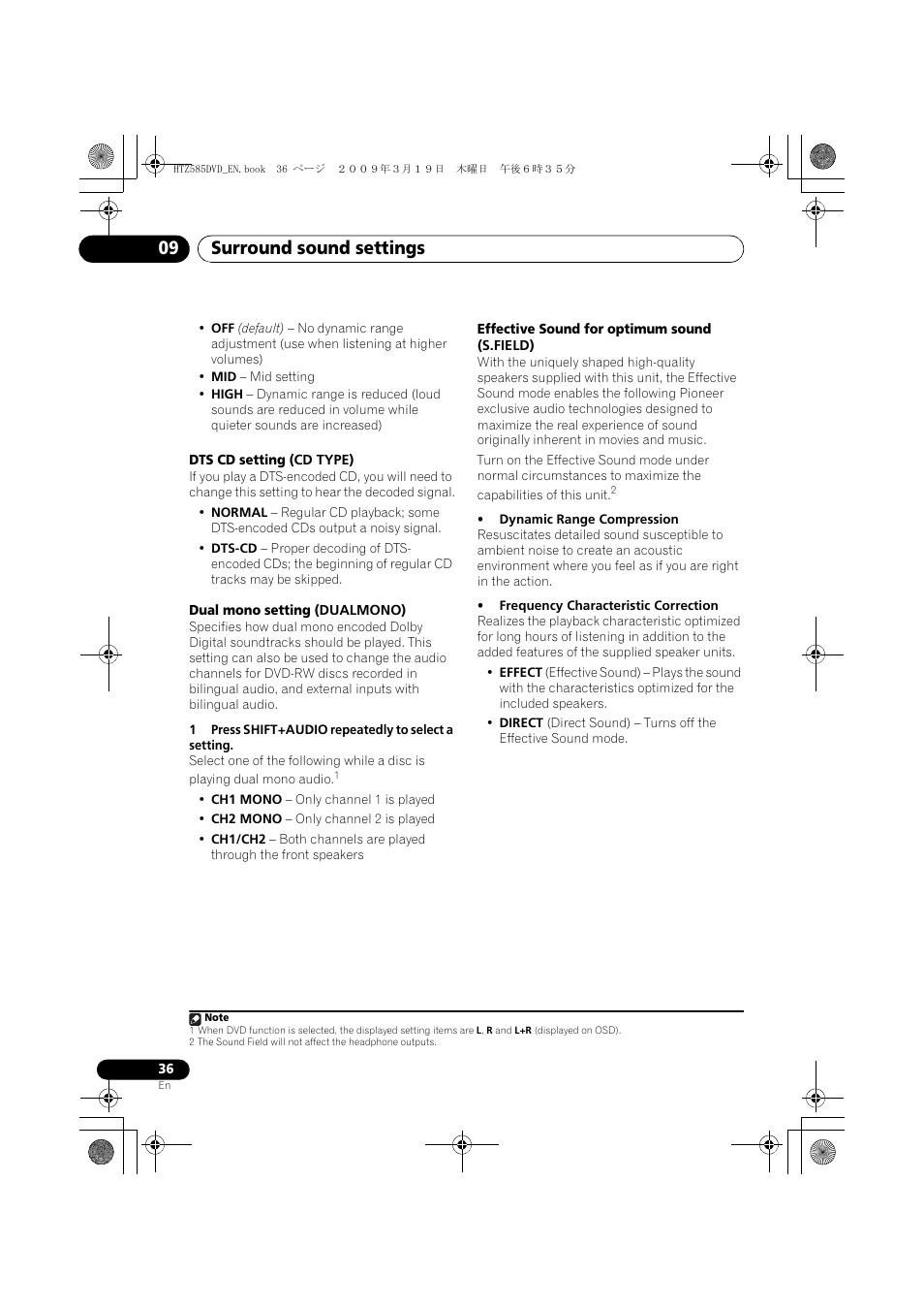 Surround sound settings 09 | Pioneer HTZ-FS30DVD User Manual | Page 36 / 126