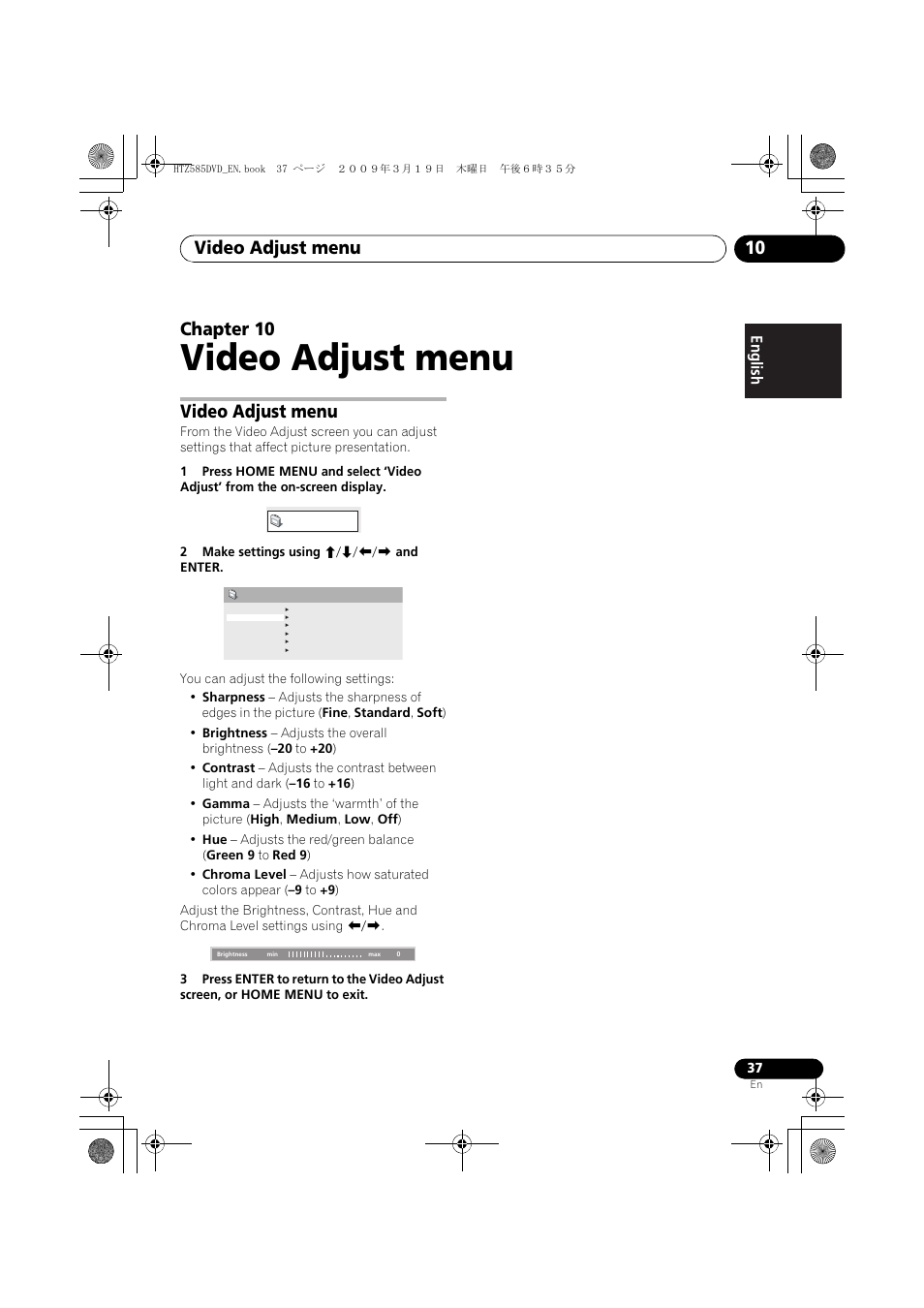 Video adjust menu, Video adjust menu 10, Chapter 10 | Pioneer HTZ-FS30DVD User Manual | Page 37 / 126