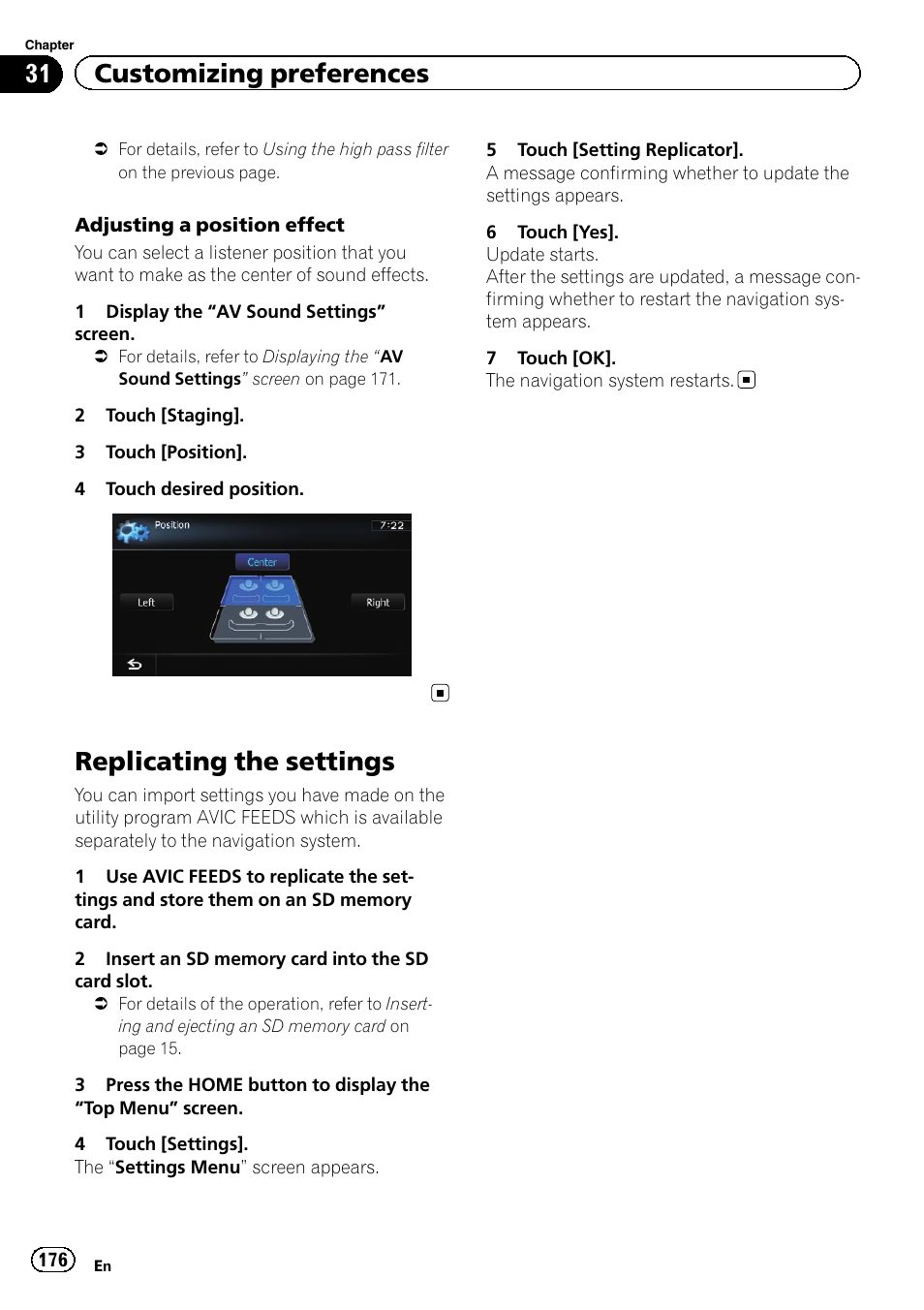 Replicating the settings, 31 customizing preferences | Pioneer SUPER TUNER 3 D AVIC-Z120BT User Manual | Page 176 / 228