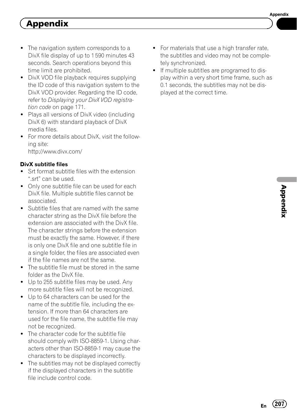 Appendix | Pioneer SUPER TUNER 3 D AVIC-Z120BT User Manual | Page 207 / 228