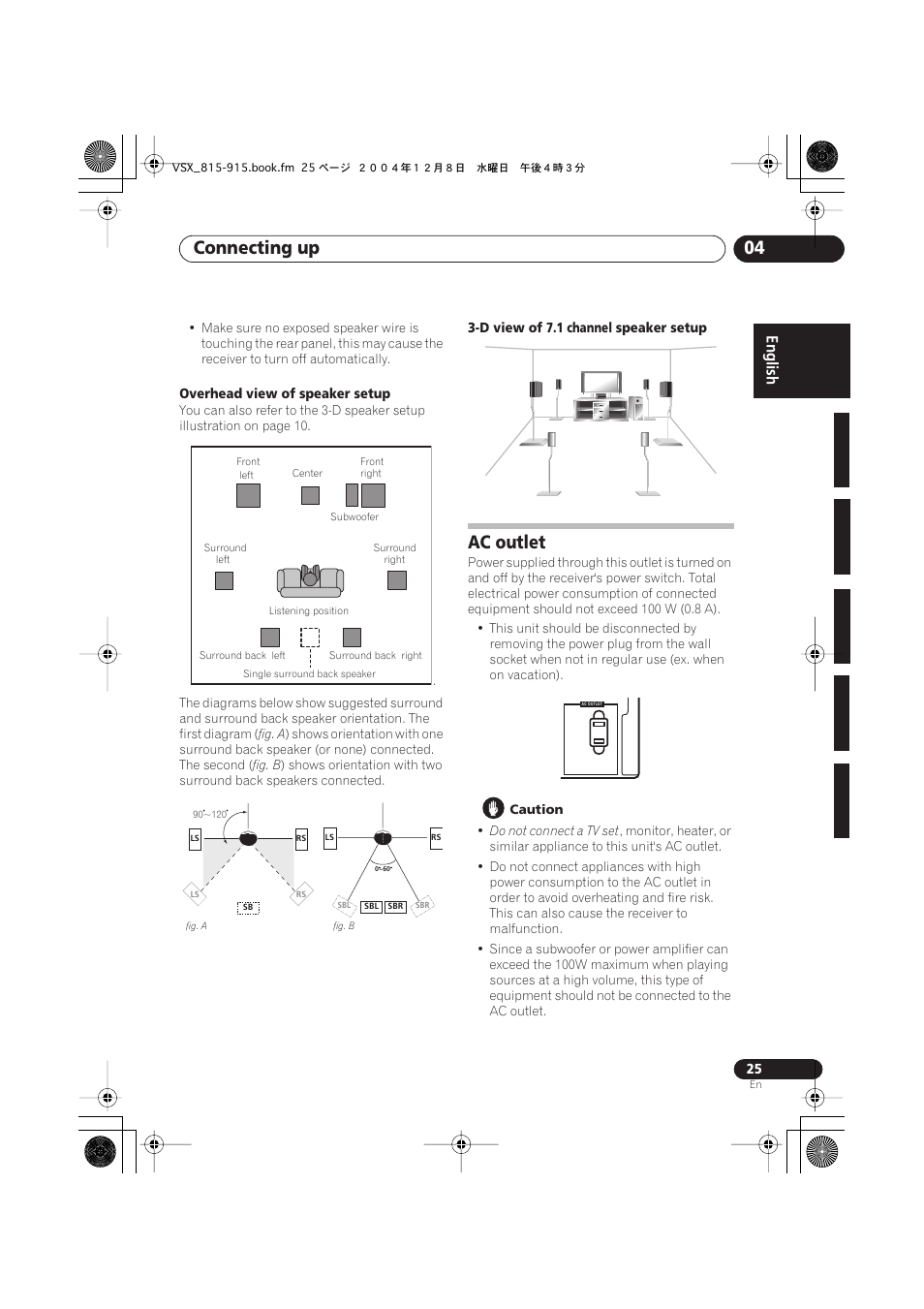 Ac outlet, Connecting up 04 | Pioneer 915 User Manual | Page 25 / 76