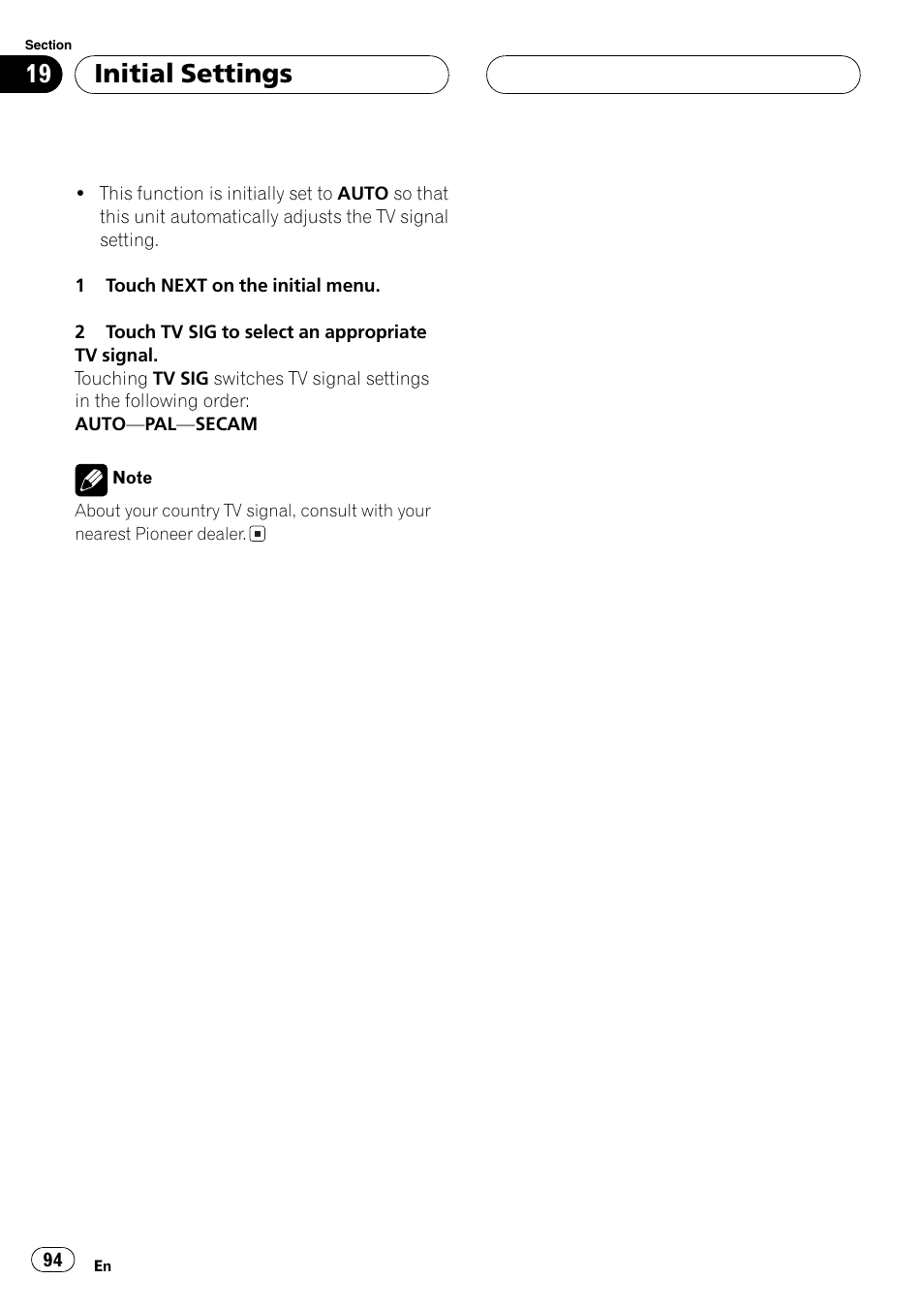 Initial settings | Pioneer AVH-P5700DVD User Manual | Page 94 / 116