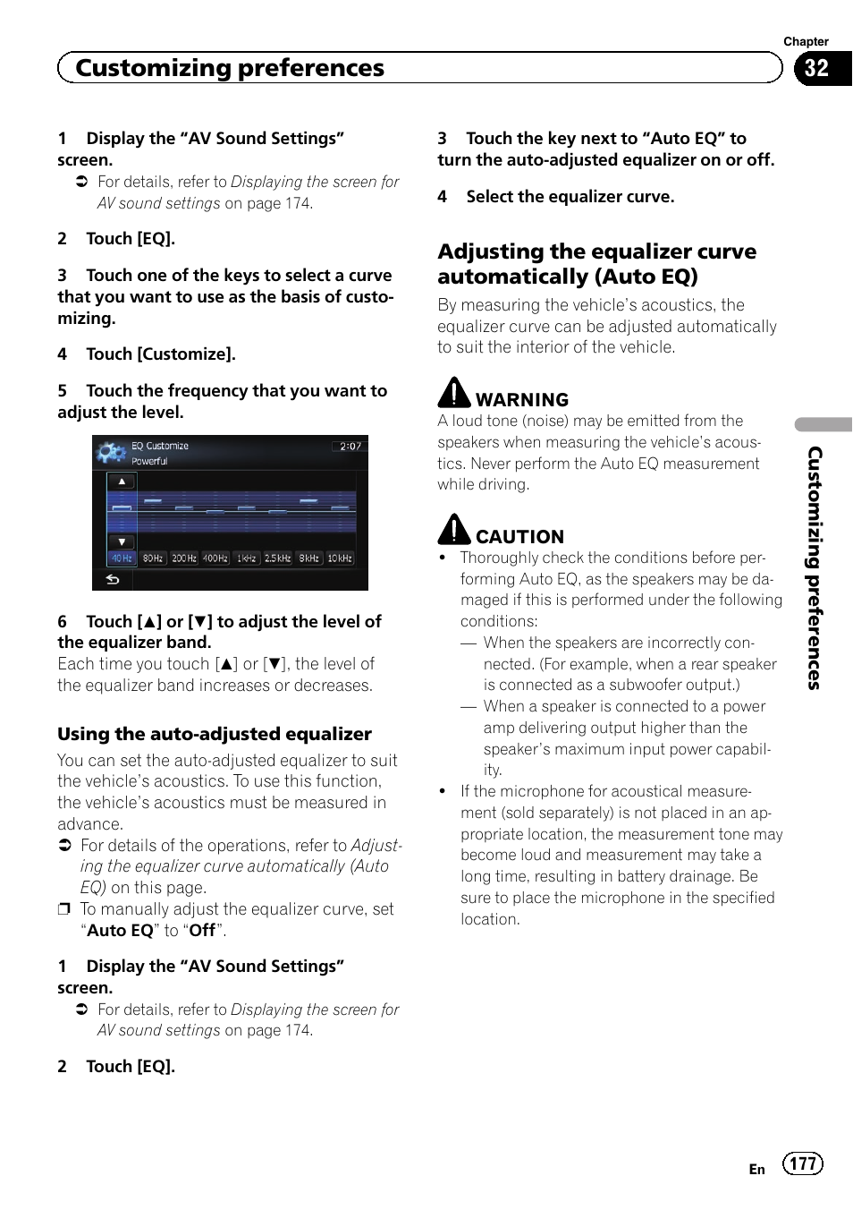 Adjusting the equalizer curve, Automatically (auto eq), Using the auto-ad | Adjust, Customizing preferences | Pioneer SUPER TUNER IIID AVIC-X9310BT User Manual | Page 177 / 232