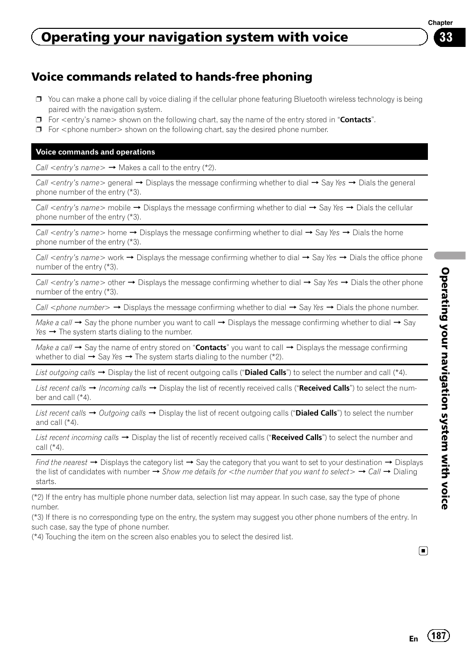 Voice commands related to hands-free, Phoning, Voice commands related to hands-free phoning | Operating your navigation system with voice | Pioneer SUPER TUNER IIID AVIC-X9310BT User Manual | Page 187 / 232