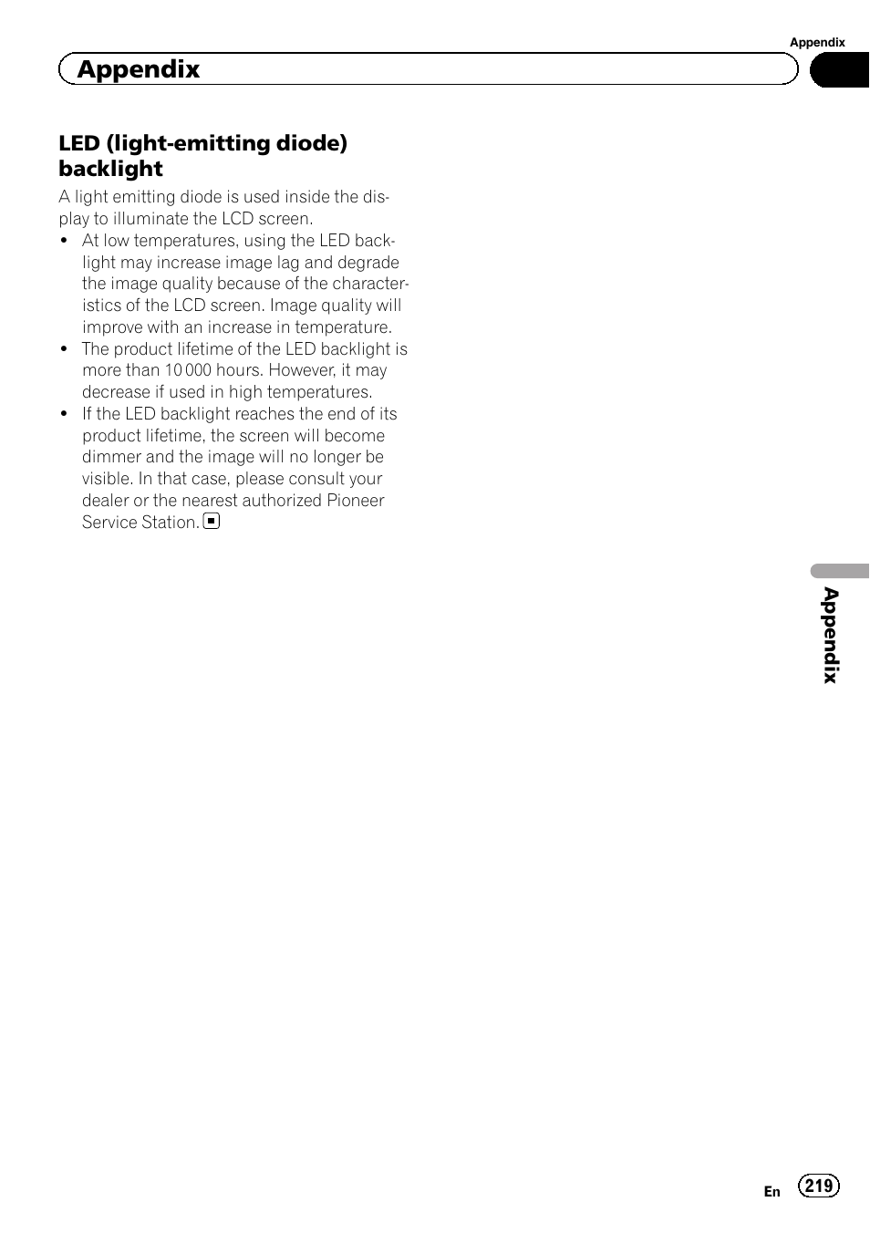 Led (light-emitting diode), Backlight, Appendix | Led (light-emitting diode) backlight | Pioneer SUPER TUNER IIID AVIC-X9310BT User Manual | Page 219 / 232