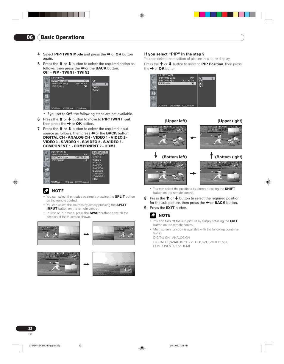 06 basic operations | Pioneer PureVision PDP 42A3HD User Manual | Page 22 / 134