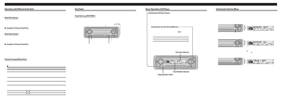 Using the cd player, Key finder, Operating with different head units | Pioneer CDS-P4000 User Manual | Page 3 / 4