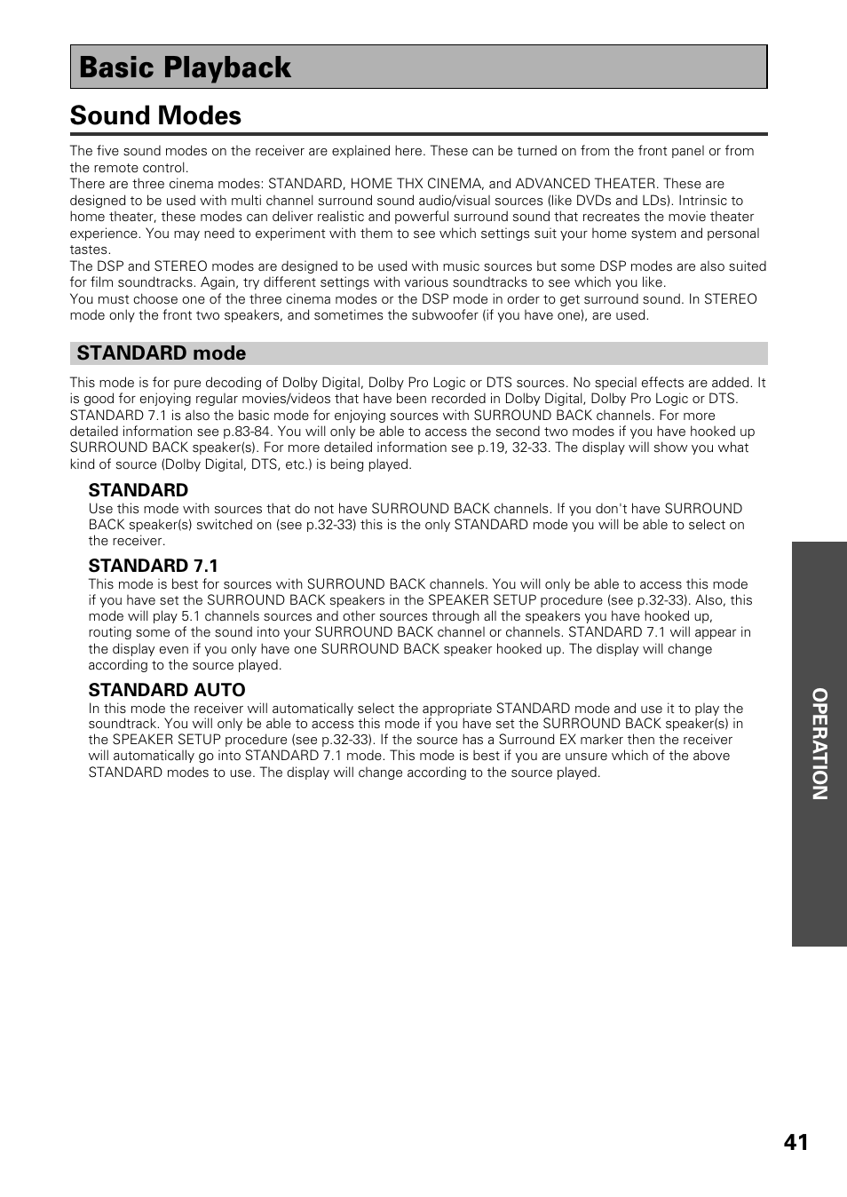 Basic playback, Sound modes | Pioneer VSX-37TX User Manual | Page 41 / 92