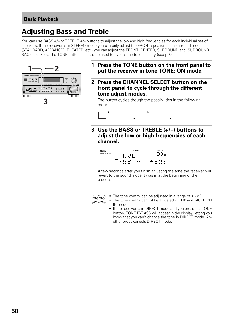 Adjusting bass and treble, Basic playback | Pioneer VSX-37TX User Manual | Page 50 / 92