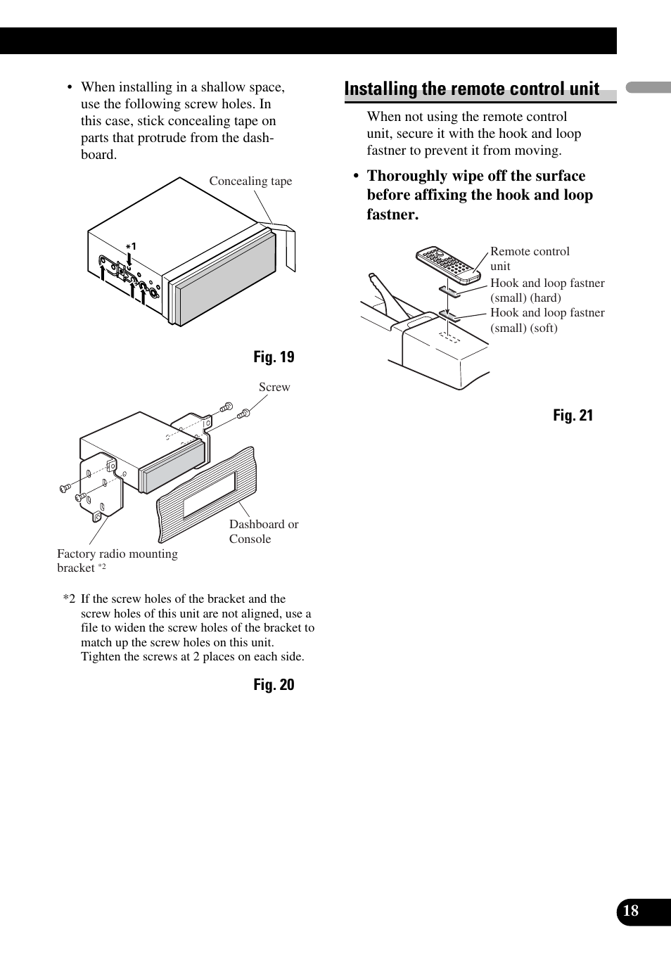 Installing the remote control unit | Pioneer Super Tuner III D+ AVH-P7950DVD User Manual | Page 19 / 38
