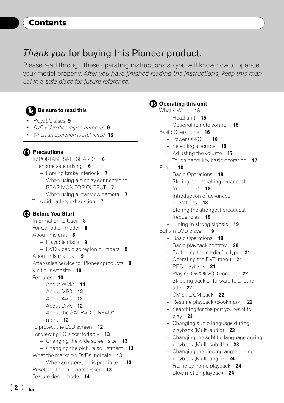 Pioneer DVD AV RECEIVER AVH-P4000DVD User Manual | Page 2 / 99