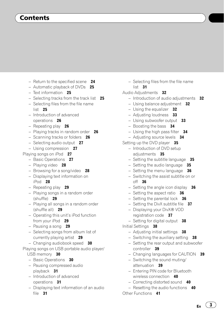 Pioneer DVD AV RECEIVER AVH-P4000DVD User Manual | Page 3 / 99